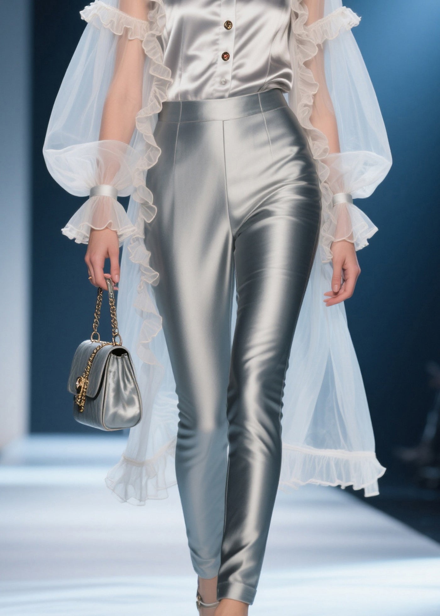 Unique White Ruffled Patchwork Low High Design Chiffon Sheer Shirts Summer