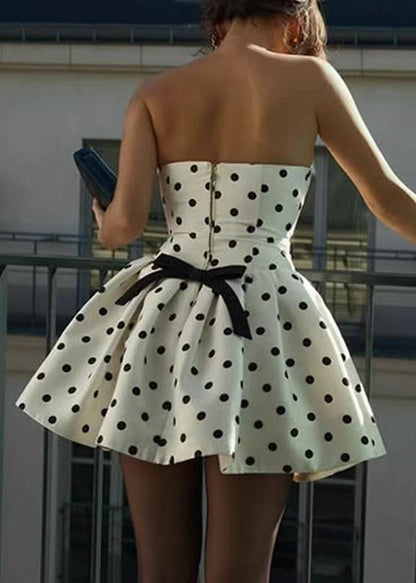 Unique White Strapless Dot Print Tea Dress Summer