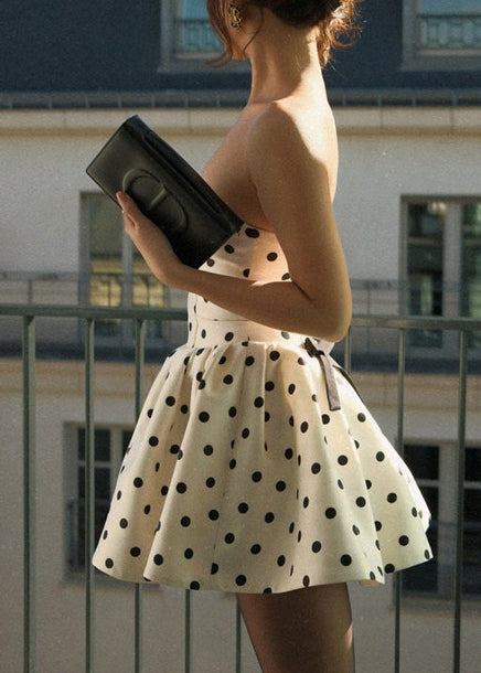 Unique White Strapless Dot Print Tea Dress Summer