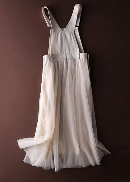 Unique Blue Tulle Patchwork Denim Strap Dress Summer