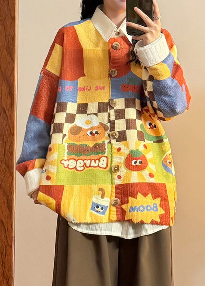 Unique Yellow Plaid Print Patchwork Knit Sweater Spring