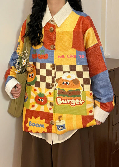 Unique Yellow Plaid Print Patchwork Knit Sweater Spring