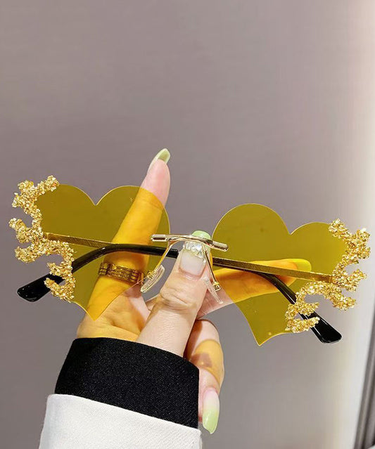 Unique Yellow Resin Zircon Love Tear Sunglasses
