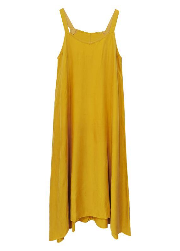 Luxy Silk Dress Yellow Spaghetti Strap Maxi Dress Sundresses - SooLinen