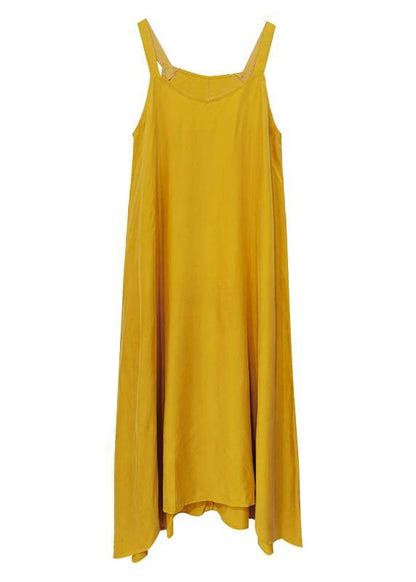 Luxy Silk Dress Yellow Spaghetti Strap Maxi Dress Sundresses - SooLinen