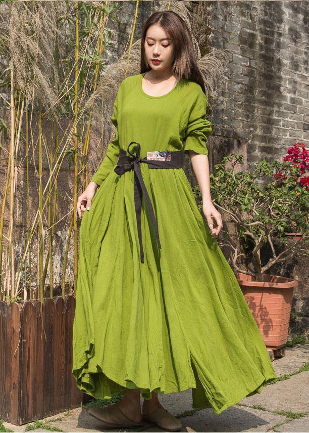 Unique big hem cotton Robes Inspiration olive Dresses summer - SooLinen