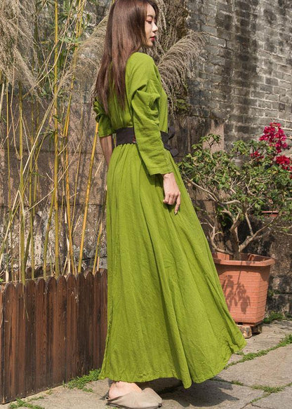 Unique big hem cotton Robes Inspiration olive Dresses summer - SooLinen