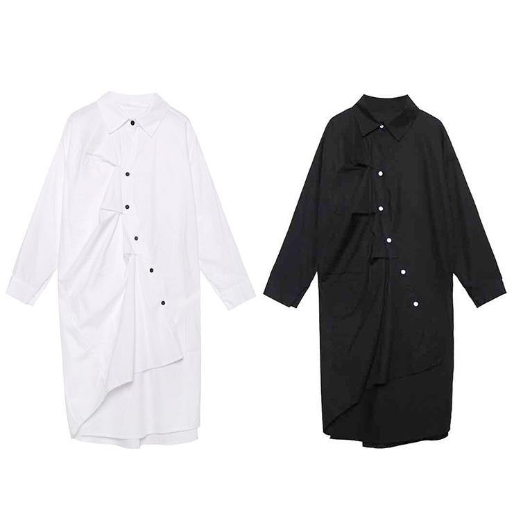 Unique black cotton Tunics asymmetric cotton robes spring Dress - SooLinen