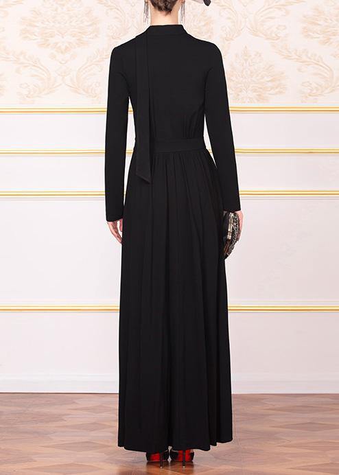 Unique black cotton clothes Women  Plus Size v neck Dresses - SooLinen