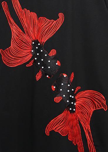 Unique black printing Cotton Wardrobes plus size Fabrics o neck European short Summer Dresses - SooLinen