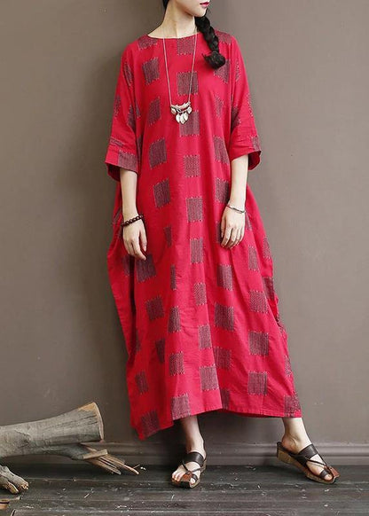 Unique cotton quilting clothes 18th Century Casual Square Batwing Sleeve Loose Dress - SooLinen
