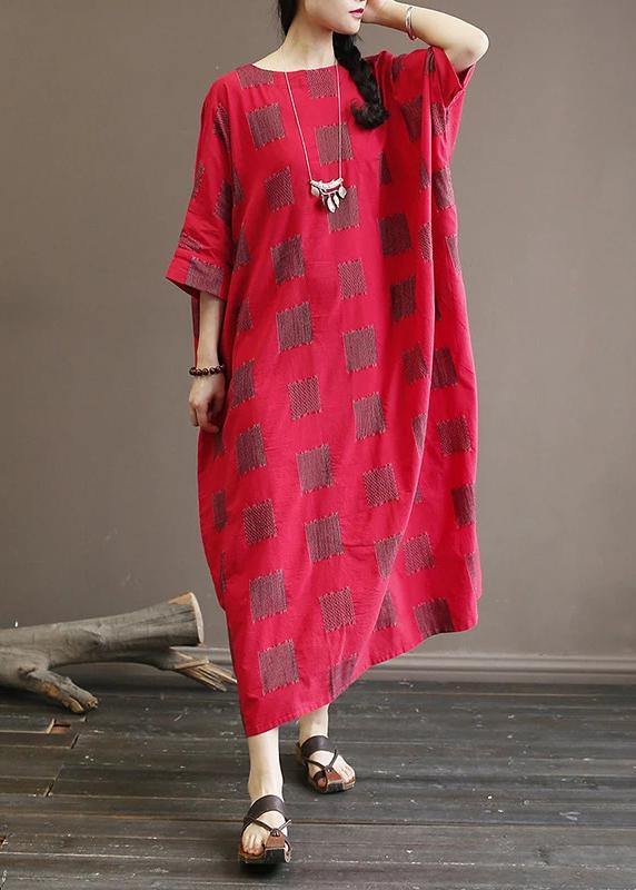 Unique cotton quilting clothes 18th Century Casual Square Batwing Sleeve Loose Dress - SooLinen