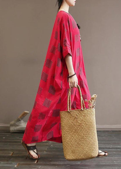 Unique cotton quilting clothes 18th Century Casual Square Batwing Sleeve Loose Dress - SooLinen