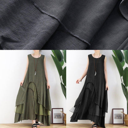 Unique gray cotton dresso neck asymmetric robes summer Dress - SooLinen