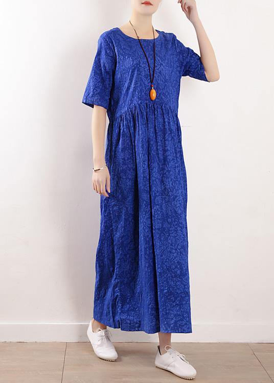 Unique half sleeve linen clothes For Women Sewing summer Dresses blue - SooLinen
