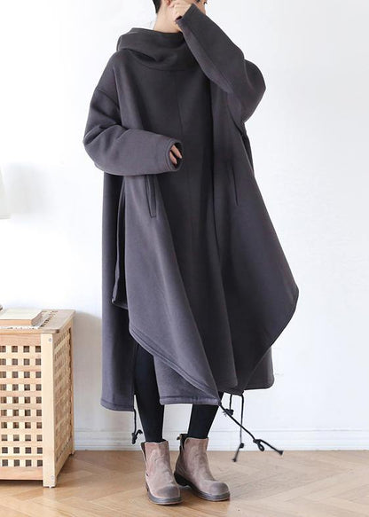Unique high neck drawstring clothes Fashion Ideas gray A Line Dress - SooLinen