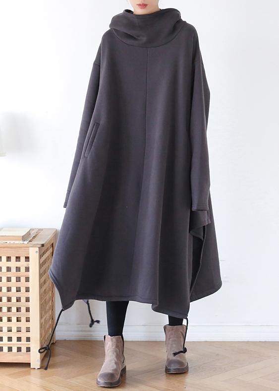 Unique high neck drawstring clothes Fashion Ideas gray A Line Dress - SooLinen