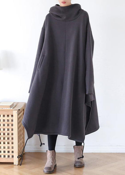 Unique high neck drawstring clothes Fashion Ideas gray A Line Dress - SooLinen