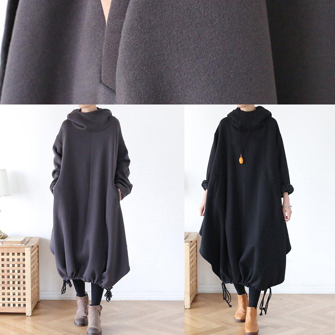 Unique high neck drawstring clothes Fashion Ideas gray A Line Dress - SooLinen