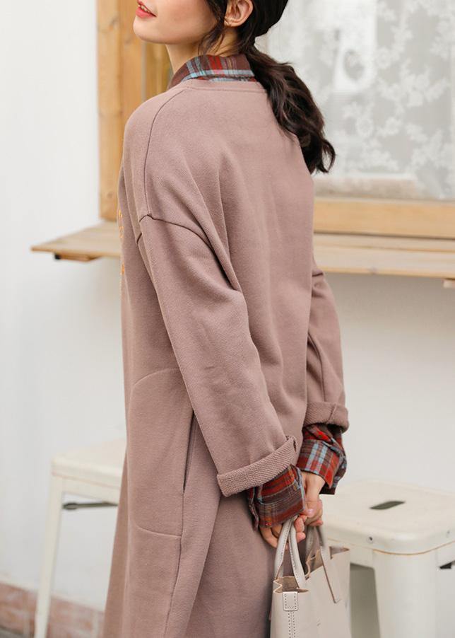 Unique khaki cotton clothes o neck side open Dresses - SooLinen