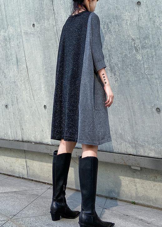 Unique o neck Batwing Sleeve Cotton Tunic pattern black Dress - SooLinen