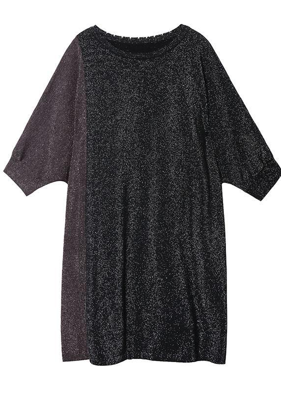 Unique o neck Batwing Sleeve Cotton Tunic pattern black Dress - SooLinen