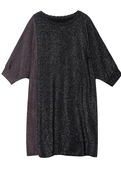 Unique o neck Batwing Sleeve Cotton Tunic pattern black Dress - SooLinen