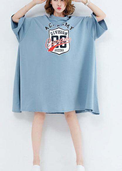 Unique o neck asymmetric Cotton dresses 2025 Work light blue Midi Dresses Summer