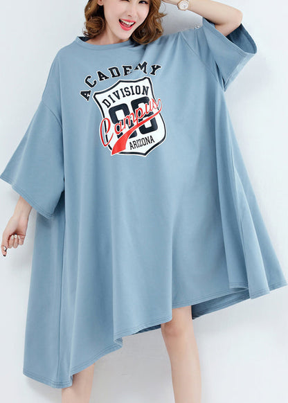 Unique o neck asymmetric Cotton dresses 2025 Work light blue Midi Dresses Summer