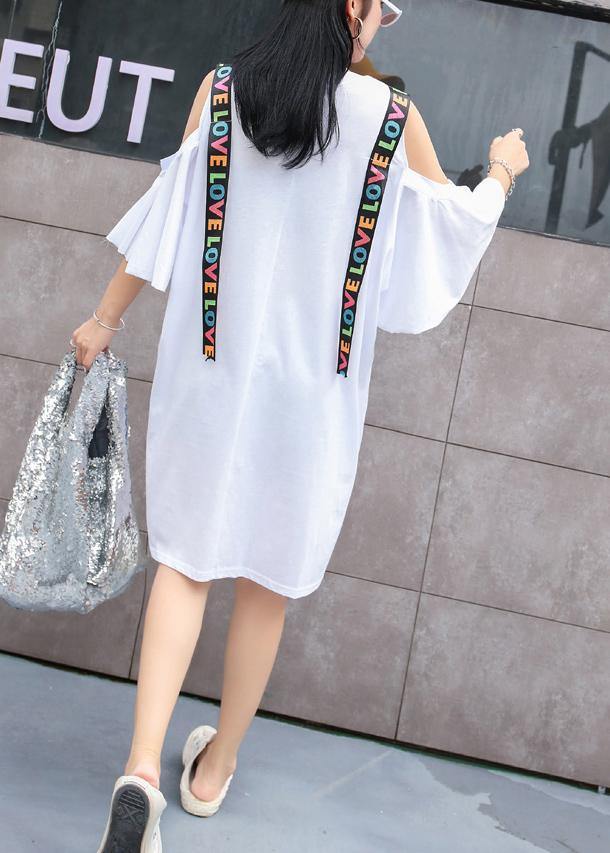 Unique off the shoulder Cotton clothes Women Shape white prints Dress summer - SooLinen