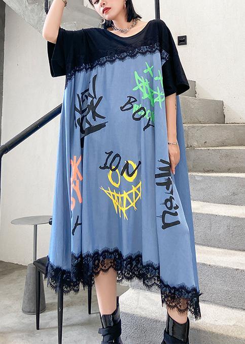 Unique patchwork lace cotton clothes Women Wardrobes black Letter loose Dress - SooLinen