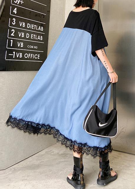 Unique patchwork lace cotton clothes Women Wardrobes black Letter loose Dress - SooLinen