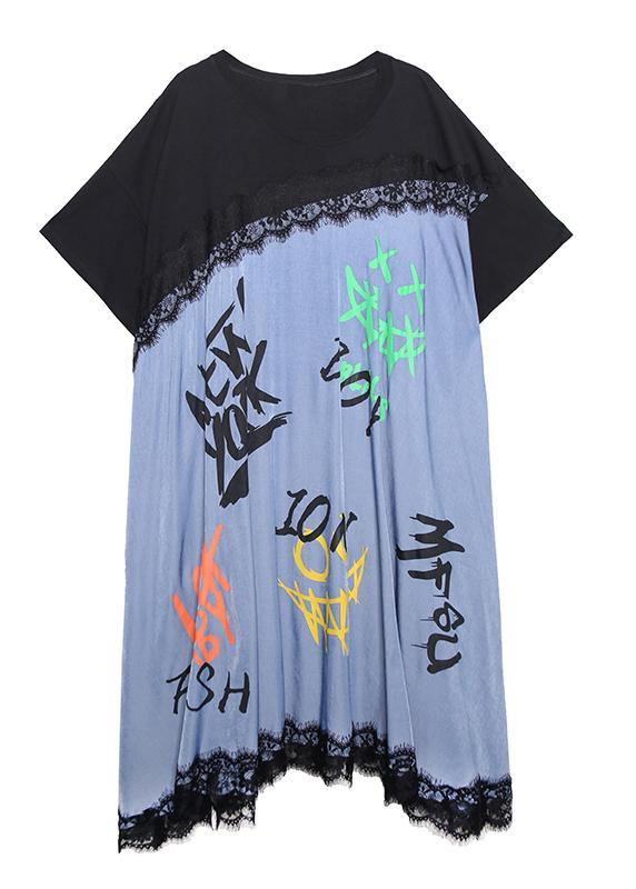 Unique patchwork lace cotton clothes Women Wardrobes black Letter loose Dress - SooLinen