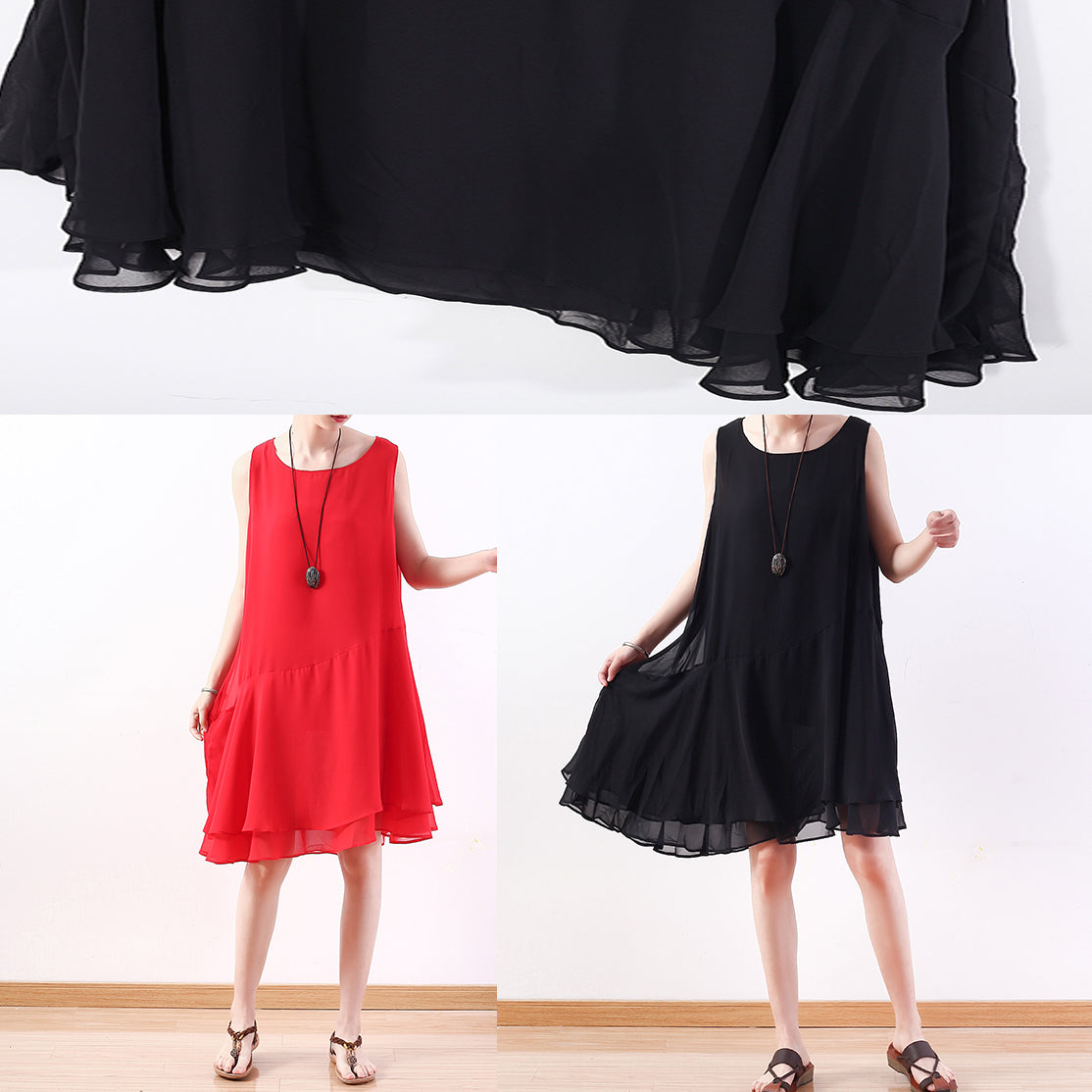 Unique red Chiffon dresses Sweets Runway sleeveless short summer Dress