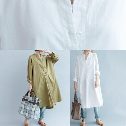 Unique side open cotton tunic pattern white Dresses fall - SooLinen
