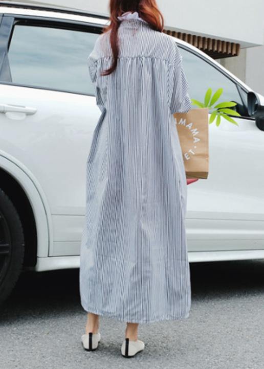 Unique striped cotton Tunics Ruffled asymmetric Maxi Dress - SooLinen