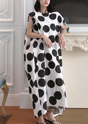 Unique white dotted cotton clothes sleeveless A Line summer Dresses - SooLinen