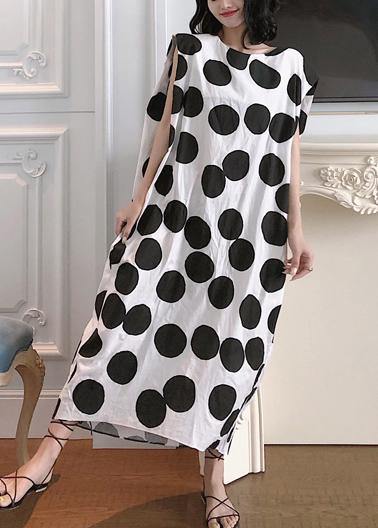 Unique white dotted cotton clothes sleeveless A Line summer Dresses - SooLinen