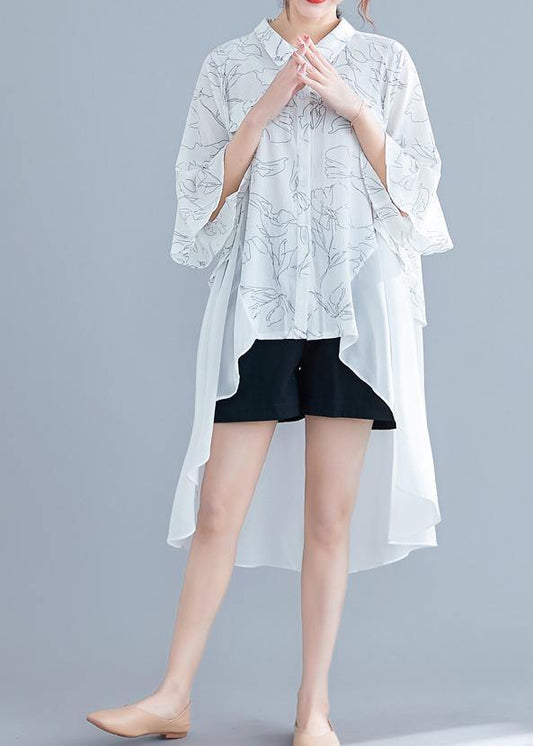 Unique white print chiffon outfit Omychic Work o neck patchwork asymmetric A Line Summer Dresses - SooLinen