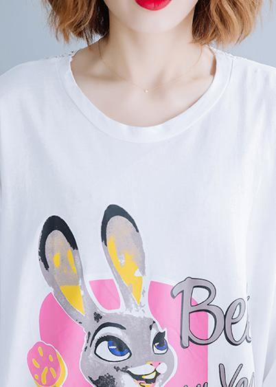 Unique white prints Cotton dress back lace patchwork baggy summer Dress - SooLinen