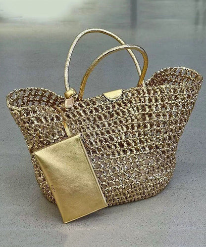 Vacation Style Faux Leather Woven Hollow Out Gold Shoulder Bag