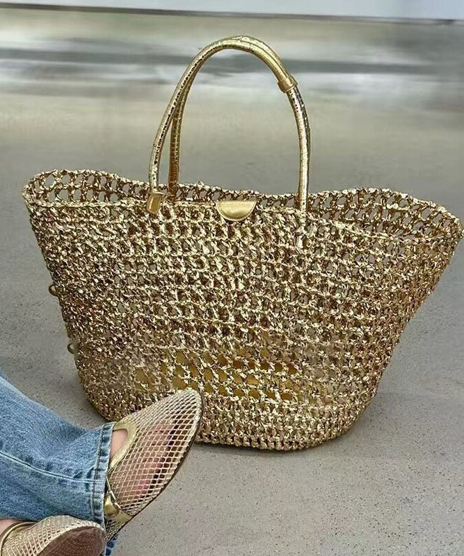 Vacation Style Faux Leather Woven Hollow Out Gold Shoulder Bag