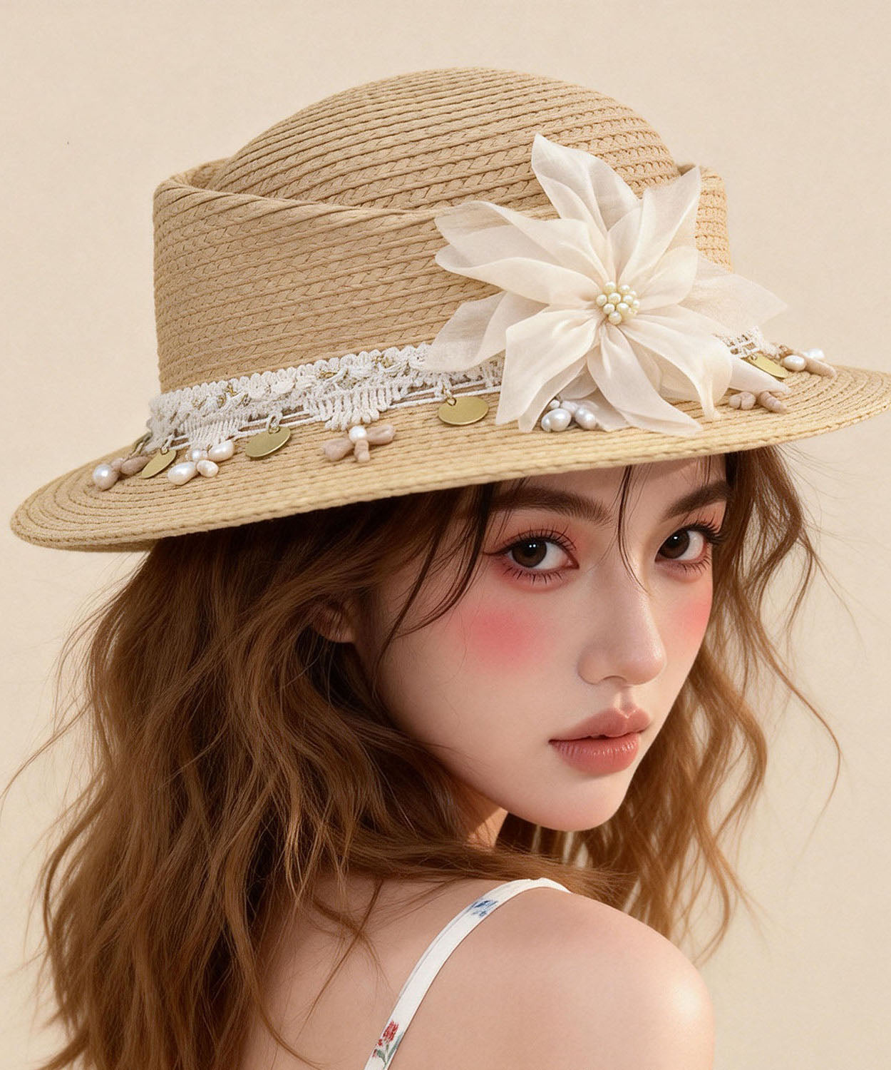 Vacation Style Floral Decoration Lace Edged Hat