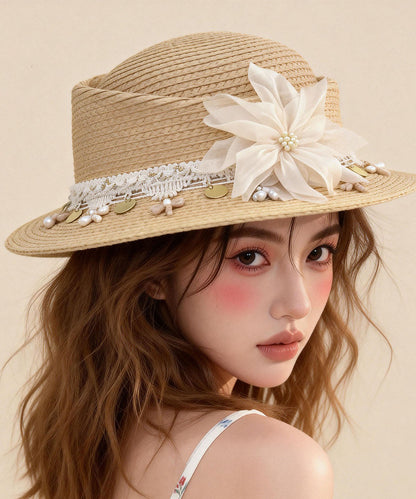 Vacation Style Floral Decoration Lace Edged Hat