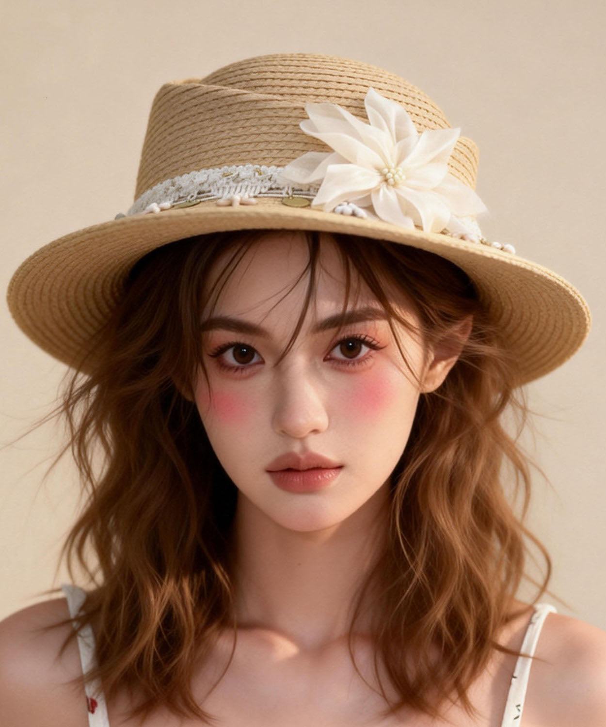 Vacation Style Floral Decoration Lace Edged Hat