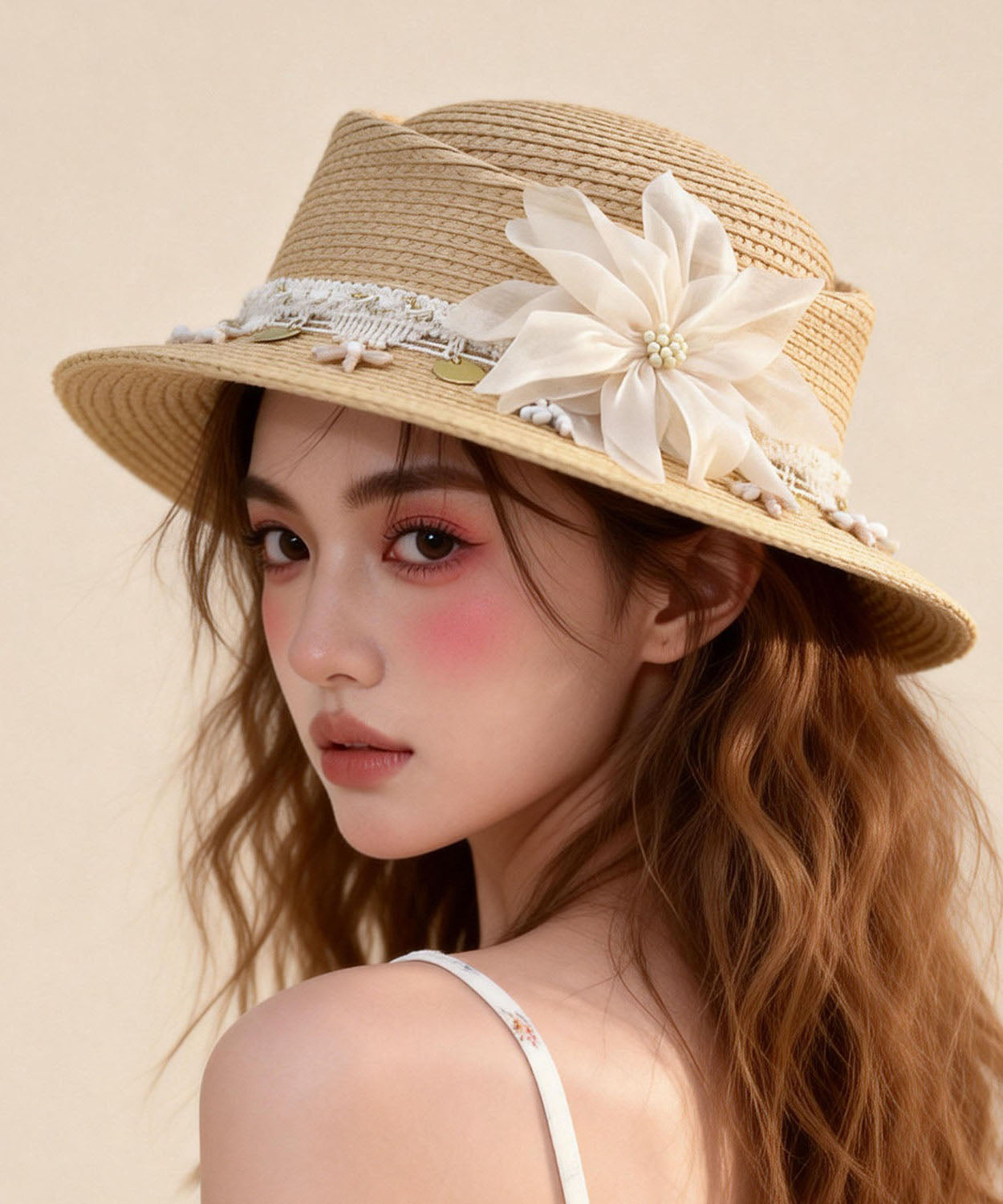 Vacation Style Floral Decoration Lace Edged Hat