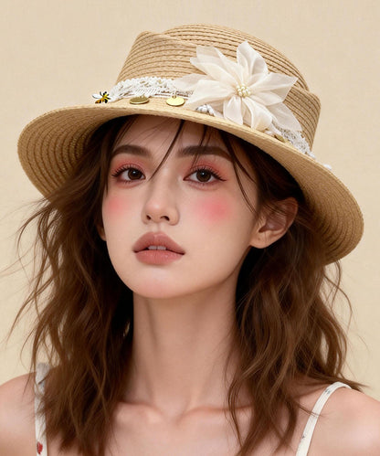 Vacation Style Floral Decoration Lace Edged Hat