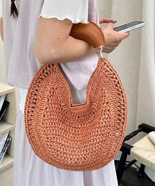 Vacation Style Green Large Capacity Beach Hand Woven Tote Bag