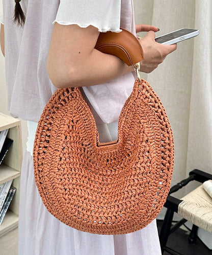 Vacation Style Green Large Capacity Beach Hand Woven Tote Bag