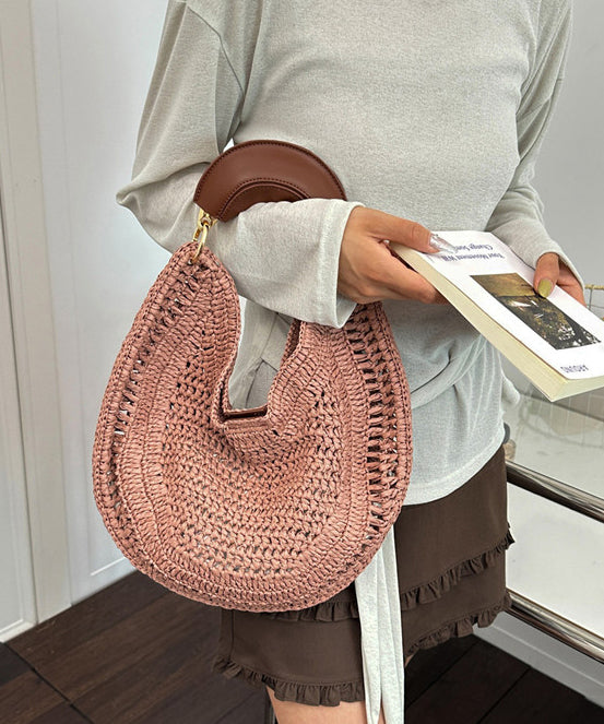 Vacation Style Green Large Capacity Beach Hand Woven Tote Bag